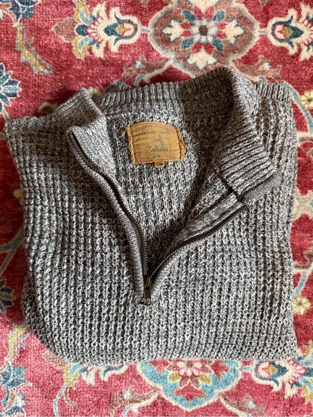 Onward Reserve Men's Waffle Knit Quarter Zip Sweater in Gray, Size Medium